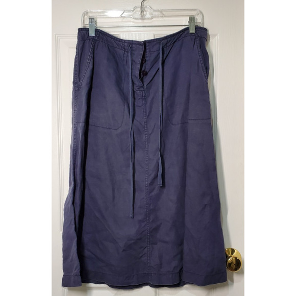 L.L. Bean Dresses & Skirts - L.L. Bean Women’s Linen Skirt Size 12 Navy Blue Drawstring Pockets